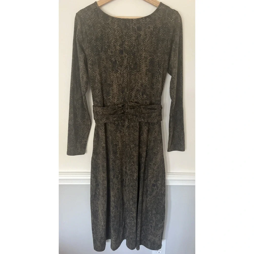 Pact Organic Cotton Dress Size‎ Medium Faux Wrap Snake Print Green Black
